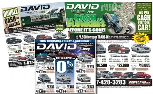 David Chrysler Jeep newspaper ads including a Cash for Clunkers promotion